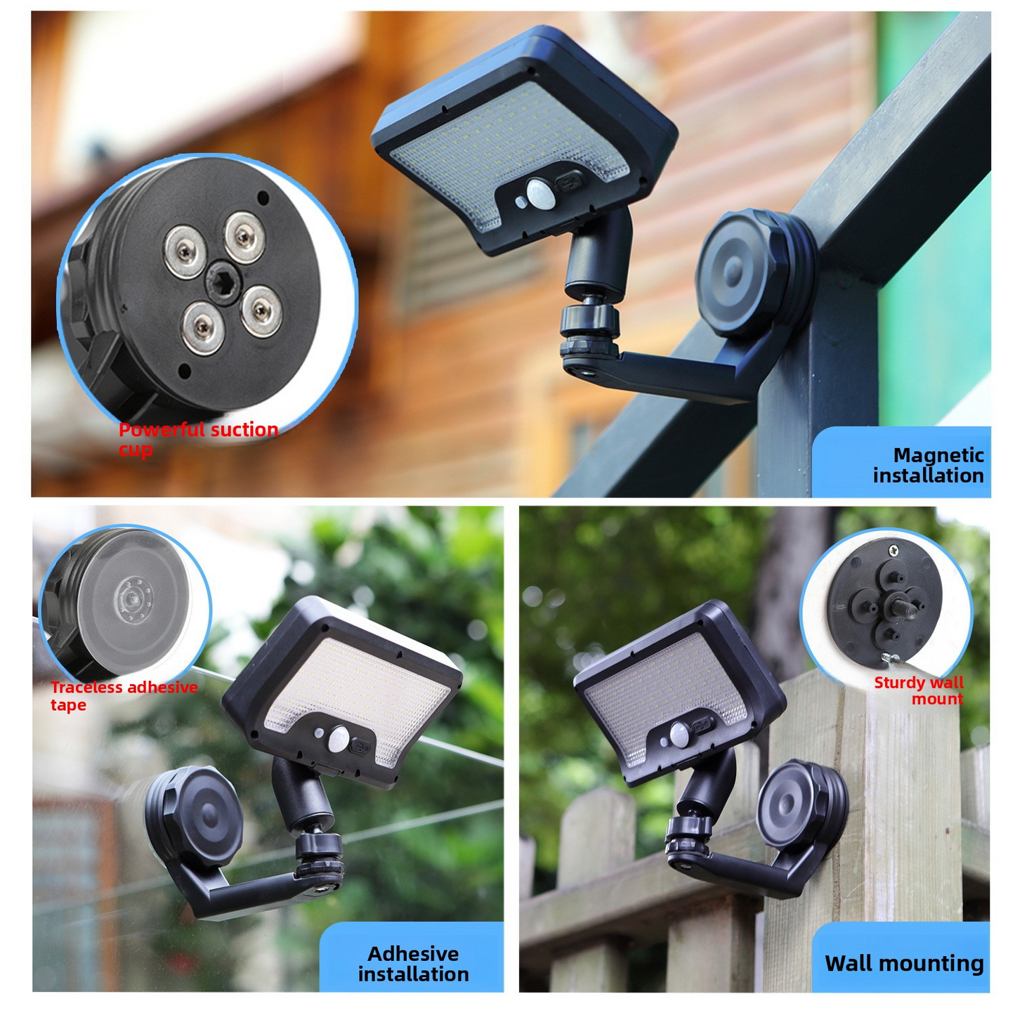 Solar Magnetic Light, Human Body Sensor, IP65 Waterproof, Super Bright, No-Drill Install, Outdoor Garden Wall Lamp
