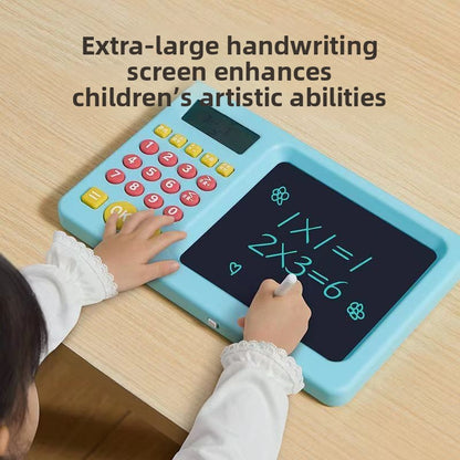 LCD writing tablet for math, reusable screen 8.5 inches, exercises mental calculation, educational gift children 7-14 years, rechargeable battery, blue