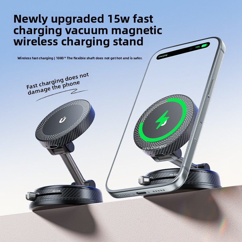 Phone support MagSafe wireless charging, powerful fan, 360° rotation, 15W, black