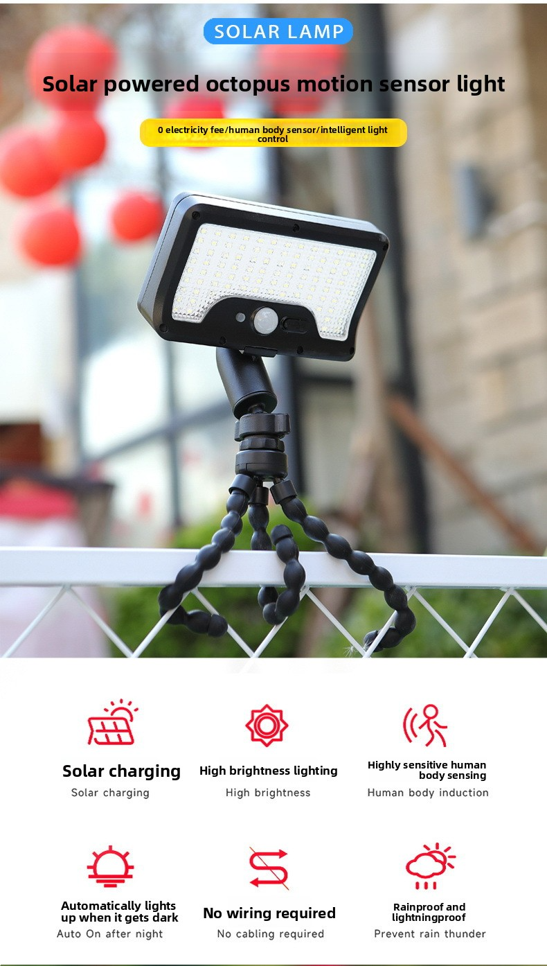 Hot Sale Octopus Solar Light, Outdoor Clip Garden Wall Street Light, Induction Waterproof IP65, Energy Saving, Auto On/Off, Brighter Than Others, Easy Install