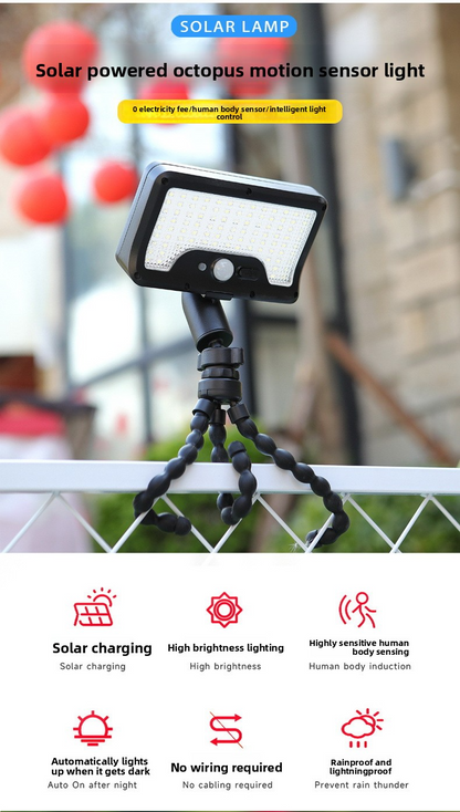 Hot Sale Octopus Solar Light, Outdoor Clip Garden Wall Street Light, Induction Waterproof IP65, Energy Saving, Auto On/Off, Brighter Than Others, Easy Install