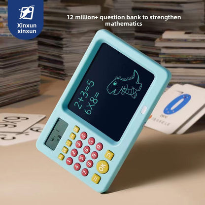 LCD writing tablet for math, reusable screen 8.5 inches, exercises mental calculation, educational gift children 7-14 years, rechargeable battery, blue
