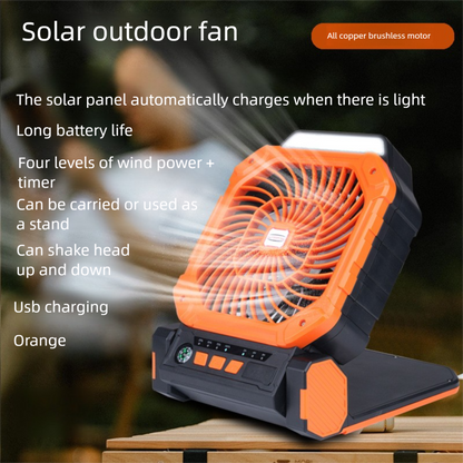 Solar Camping Fan, 6000mAh, 4-Speed Quiet, 90° Adjustable, LED+Compass, USB Power Bank, Solar Charge – More Features than DEWALT, Save Big