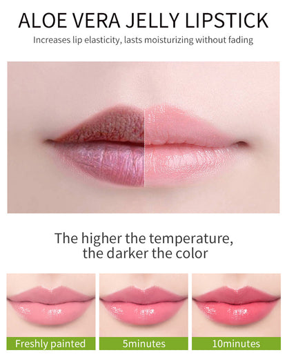 Aloe Vera Temperature Color Changing Lipstick,Moisturizing , Long-Lasting,Waterproof,Non-Stick Cup, Natural Finish, Lip Care , Color in One