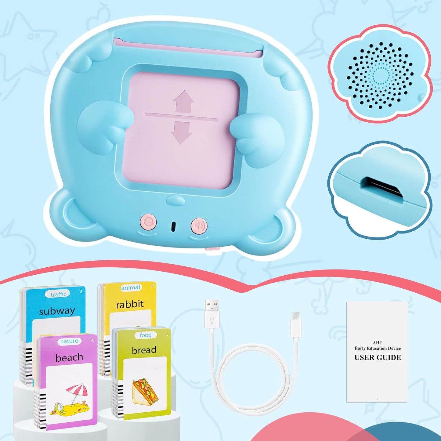 Educational toy speaking cards, 224 words, Montessori learning, gift for children 2-6 years old