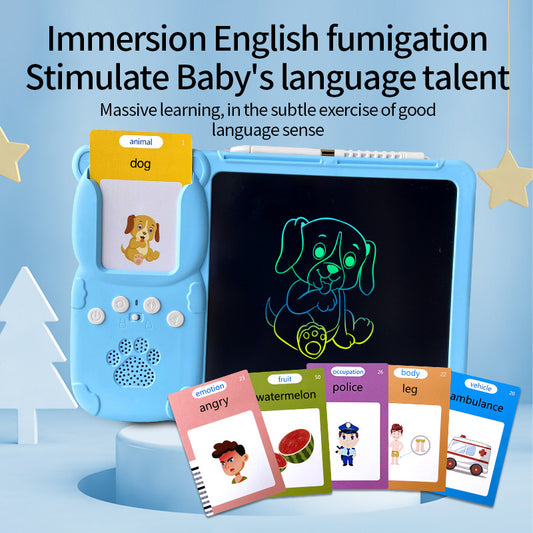 LCD tablet 10" children, 224 words, drawing+learning, gift 3-7 years, rechargeable, blue