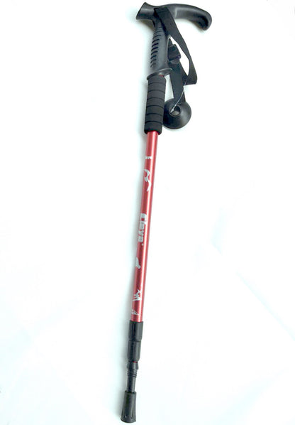 Aluminum alloy walking sticks, telescopic 3 sections, 320g, adjustable 135cm, T or straight handle, red – maximum stability!