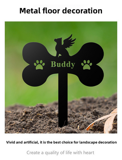 Memorial plaque for pets, bone shape, durable metal, rust-resistant, easy to install in the garden, size 22 cm x 16.5 cm