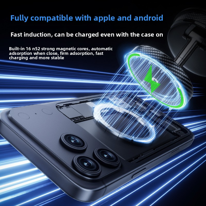 Phone support MagSafe wireless charging, powerful fan, 360° rotation, 15W, black