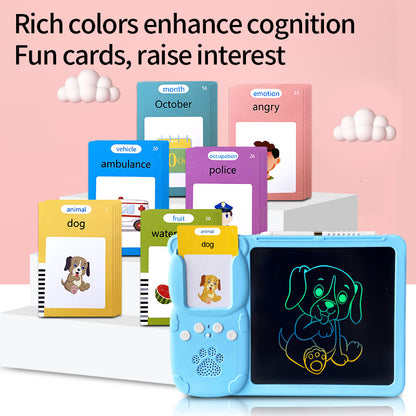LCD tablet 10" children, 224 words, drawing+learning, gift 3-7 years, rechargeable, blue