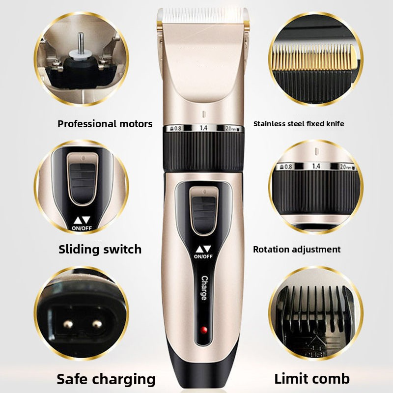 Hairdresser for adults, rechargeable, stainless steel/ceramic blade, complete set of accessories, gold, high power, 1-3h autonomy