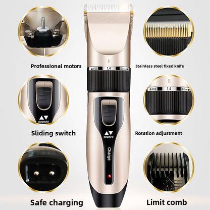 Hairdresser for adults, rechargeable, stainless steel/ceramic blade, complete set of accessories, gold, high power, 1-3h autonomy
