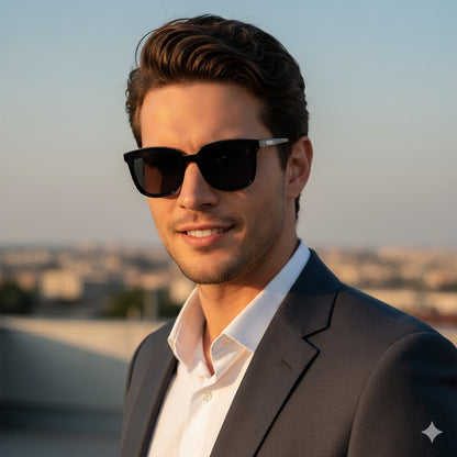 Ochelari de soare polarizați trendy, UV400, rame metalice + PC, negru/auriu, nuanță oglindă, unisex, potriviți pentru condus și pescuit