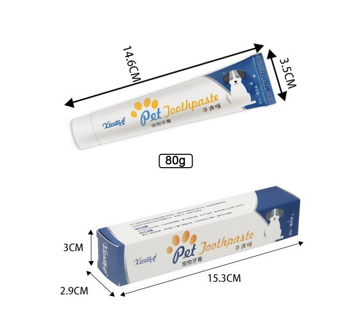 Set igienă orală câini pisici, pastă de dinți + degetar, aromă vanilie/vită, elimină respirația urât mirositoare, 70g