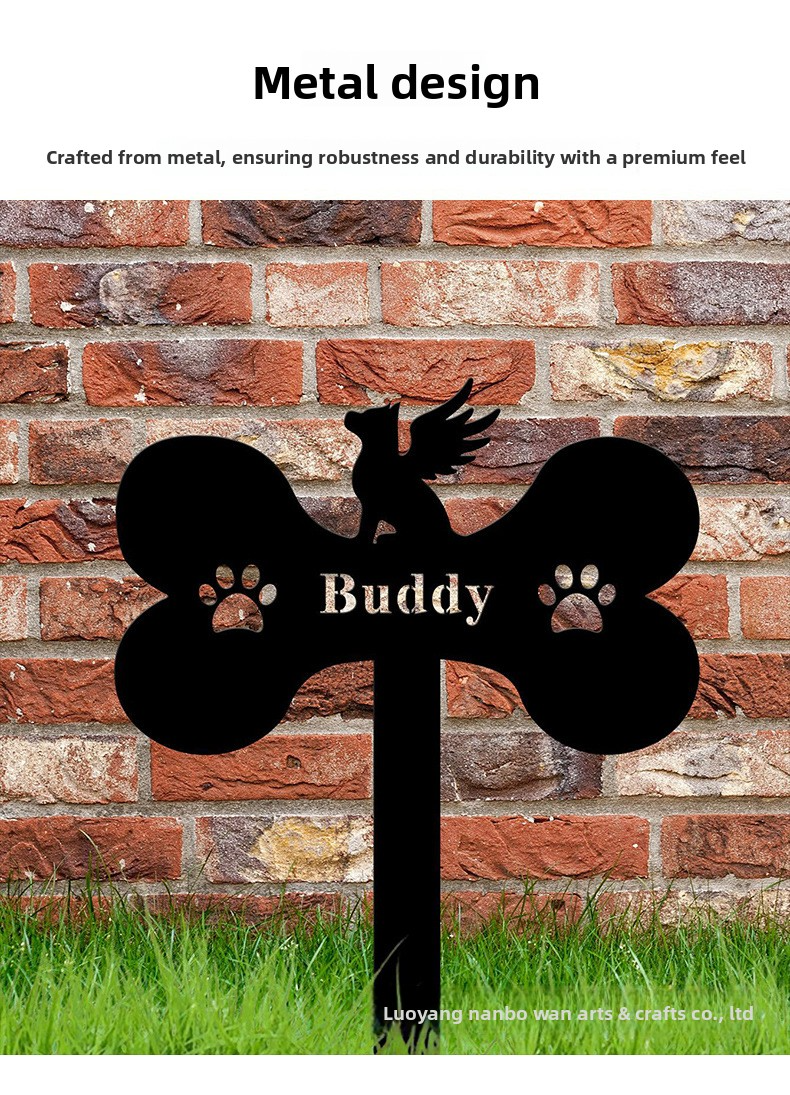 Memorial plaque for pets, bone shape, durable metal, rust-resistant, easy to install in the garden, size 22 cm x 16.5 cm