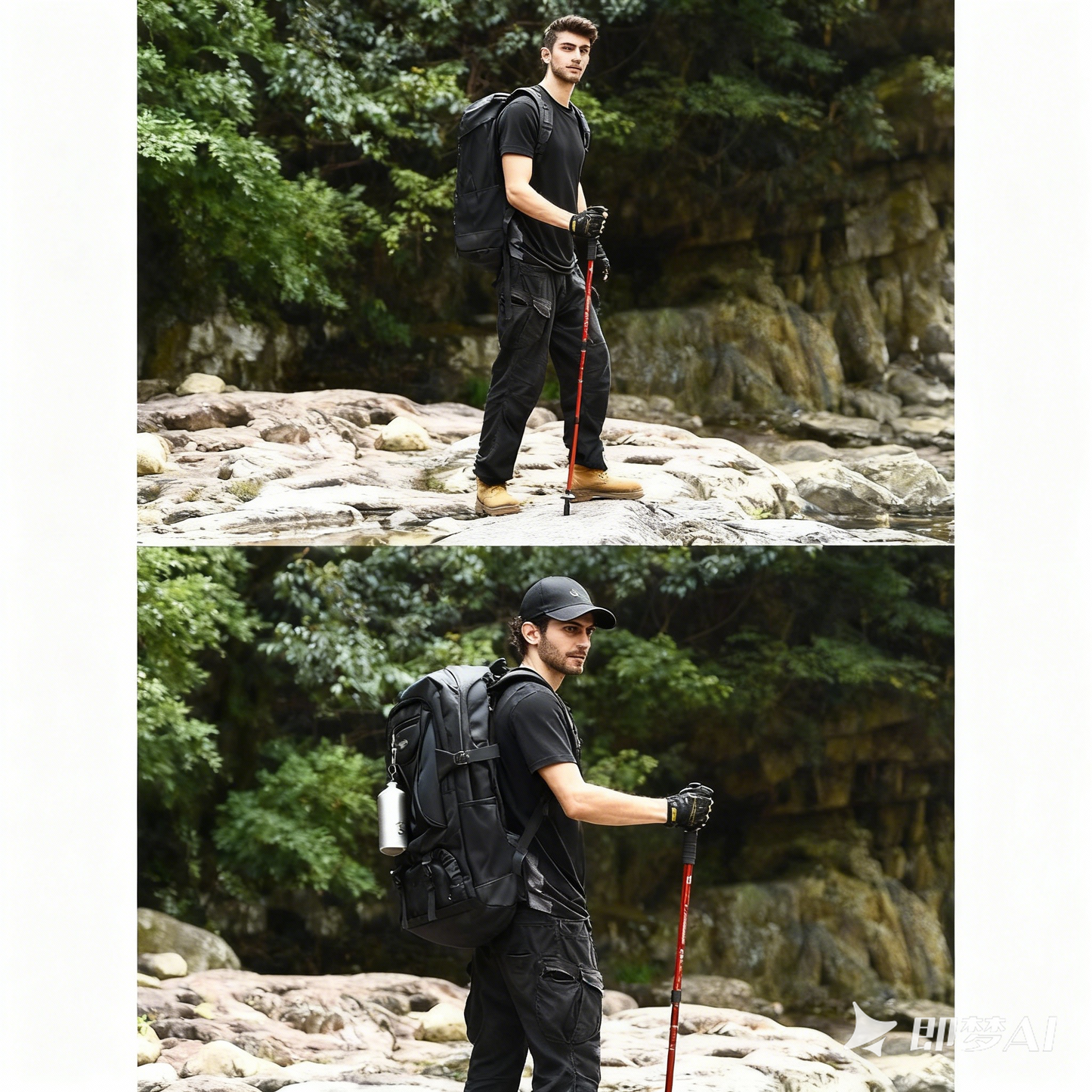 Aluminum alloy walking sticks, telescopic 3 sections, 320g, adjustable 135cm, T or straight handle, red – maximum stability!