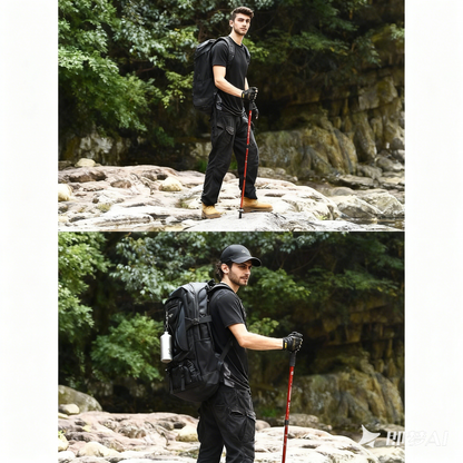 Aluminum alloy walking sticks, telescopic 3 sections, 320g, adjustable 135cm, T or straight handle, red – maximum stability!