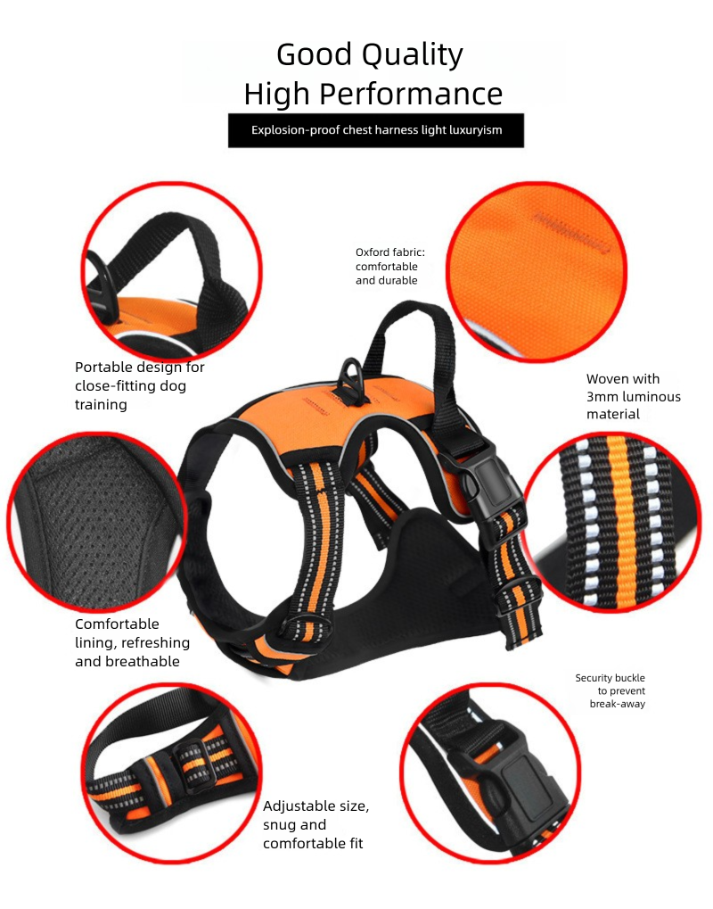 Chest Ham Dog Vest, Anti-pull, Breathable Mesh, Reflective Bands, Adjustable, For Dogs 4-42 kg, With Optional Leather