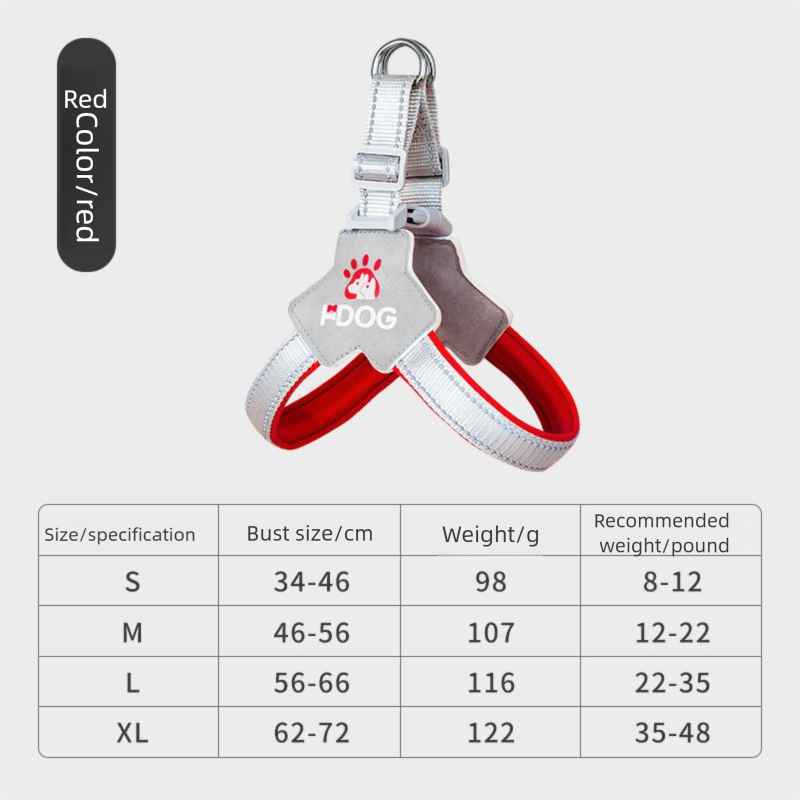 Y trapezoid hammer for dogs, adjustable, with reflectors, leash included, anti-leakage safety