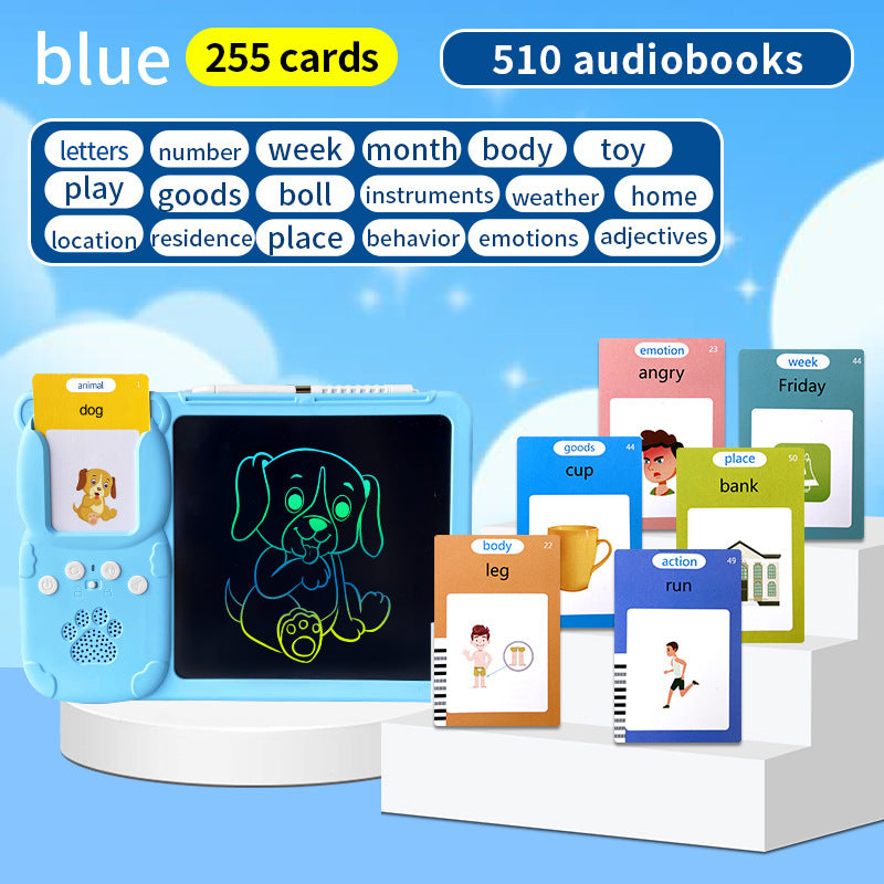 LCD tablet 10" children, 224 words, drawing+learning, gift 3-7 years, rechargeable, blue