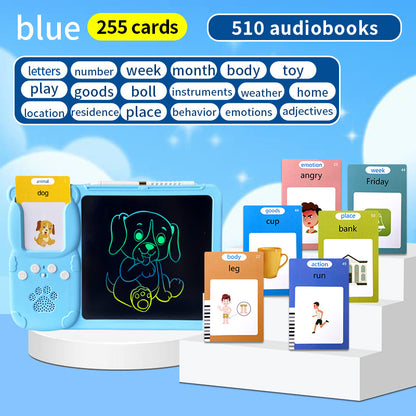 LCD tablet 10" children, 224 words, drawing+learning, gift 3-7 years, rechargeable, blue