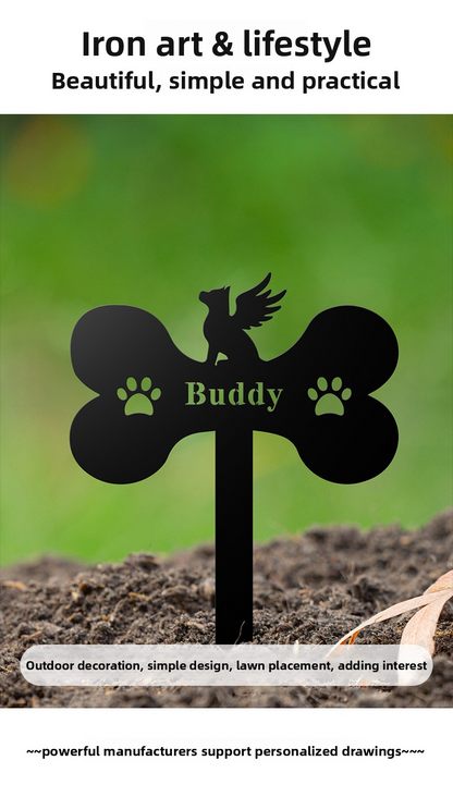 Memorial plaque for pets, bone shape, durable metal, rust-resistant, easy to install in the garden, size 22 cm x 16.5 cm