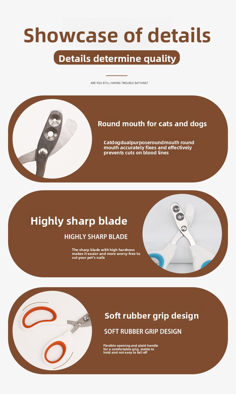 Cat Dog Nail Scissors, Safety Hole, Overcutting Prevention, Stainless Steel, Ergonomic, Easy to Use