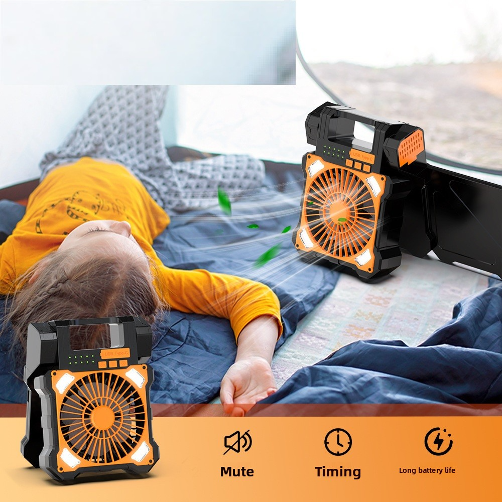 Solar Camping Fan, 6000mAh, 4-Speed Quiet, 90° Adjustable, LED+Compass, USB Power Bank, Solar Charge – More Features than DEWALT, Save Big