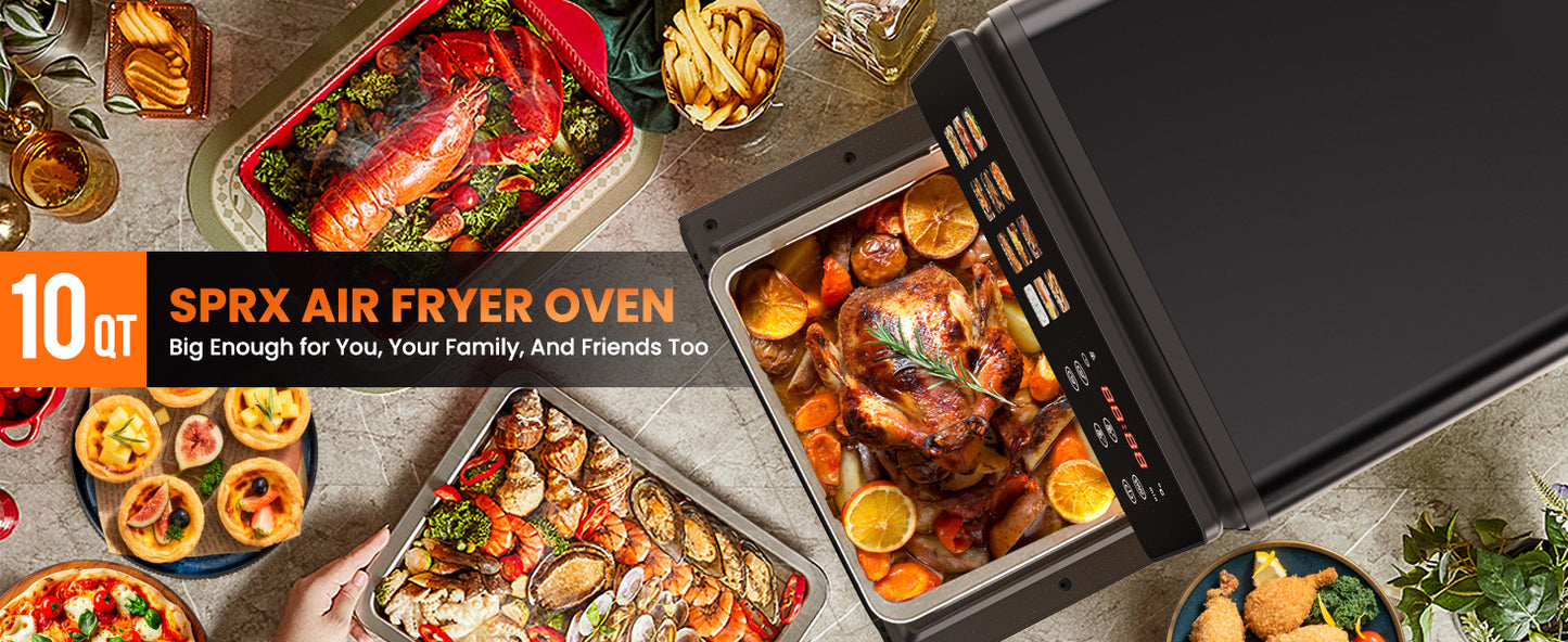 New multi-functional visual air fryer, air fryer and oven combo, touch control, large capacity 4L - 25L available, three-dimensional hot air baking, global voltage for European, American and British standards, stainless steel inner pot, 12-month warranty.