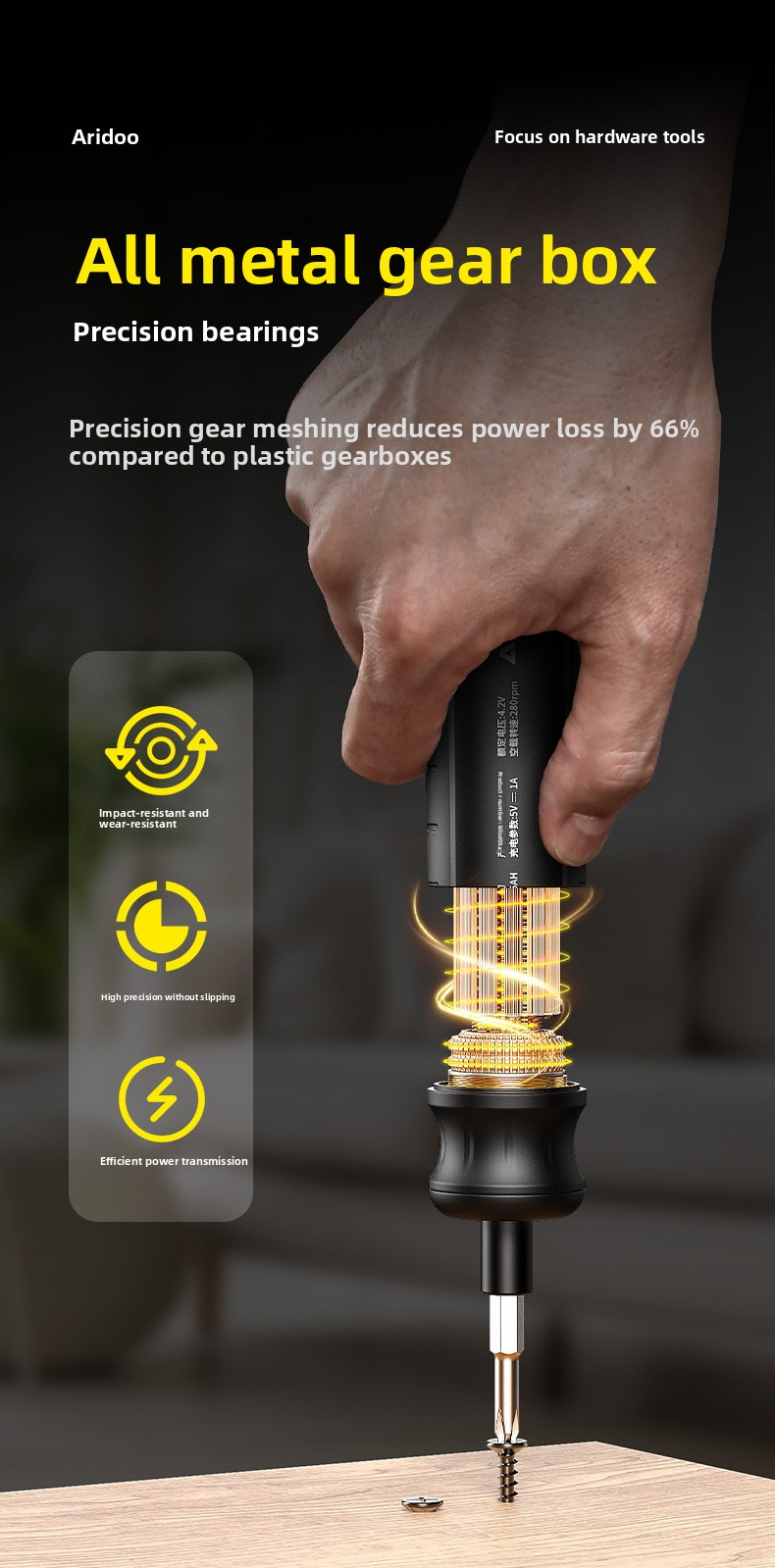 4.2V wireless electric screwdriver, 10Nm adjustable torque, accessory set, USB charging, 3 steps