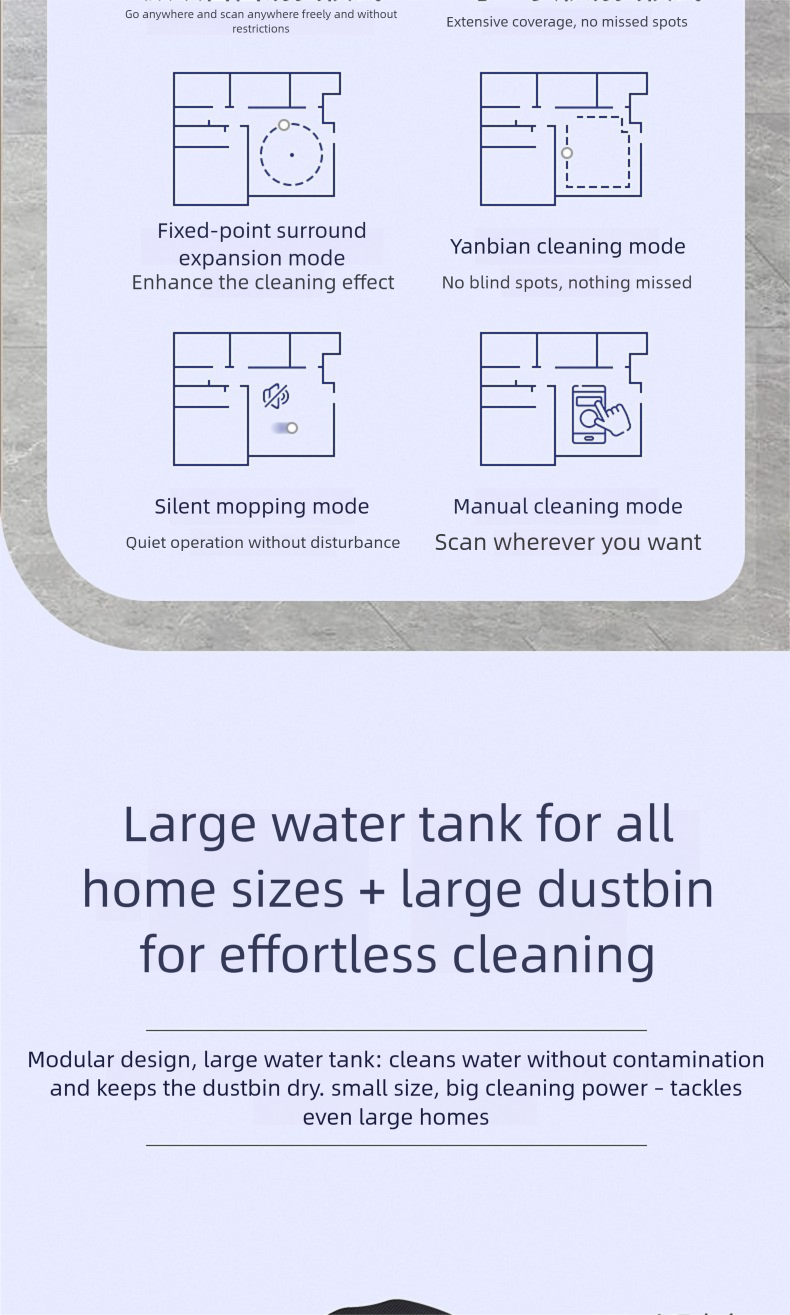 Cleaning robot, vacuum cleaner and mop with APP, 1800Pa, thin 4.5cm, 90 minutes autonomy, black/white