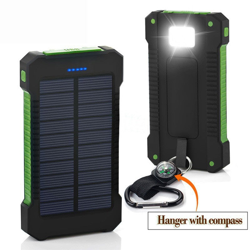 Solar Power Bank 10000mAh, Waterproof, LED Compass, Outdoor Emergency Charger, Solar Charging, Custom Logo, Portable for Camping