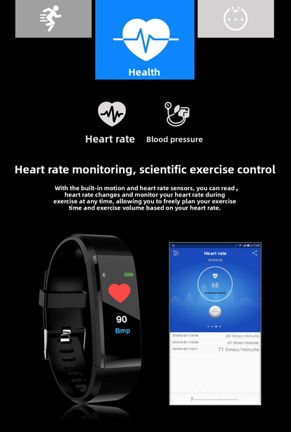 Smart waterproof watch show heart rate & blood pressure
