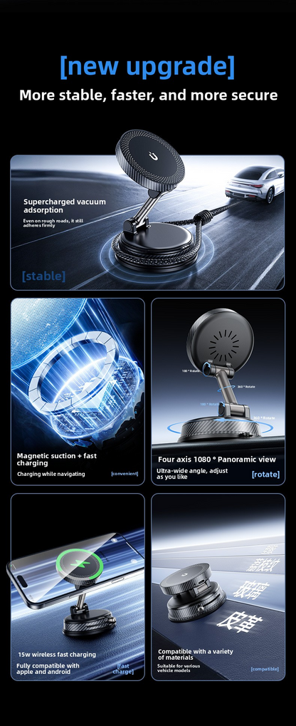 Phone support MagSafe wireless charging, powerful fan, 360° rotation, 15W, black