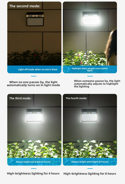 Solar Wall Lamp, 112LED 4-in-1 Motion Sensor, IP65 Waterproof, Outdoor Garden Gate Light, Auto On/Off, Super Bright