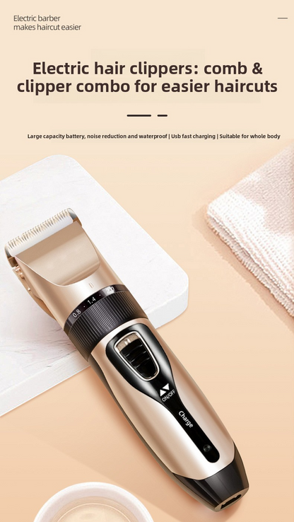 Hairdresser for adults, rechargeable, stainless steel/ceramic blade, complete set of accessories, gold, high power, 1-3h autonomy