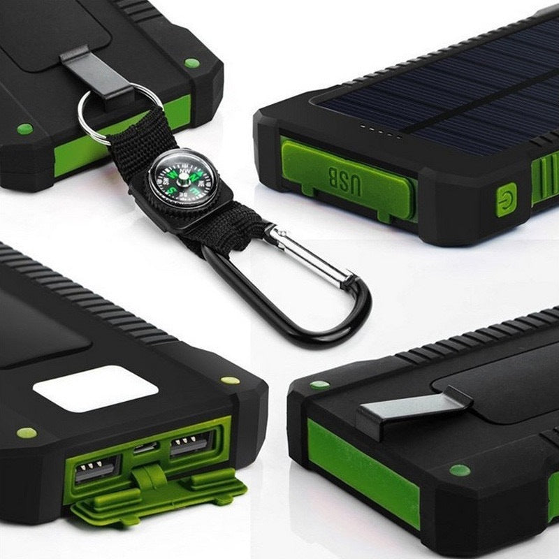 Solar Power Bank 10000mAh, Waterproof, LED Compass, Outdoor Emergency Charger, Solar Charging, Custom Logo, Portable for Camping
