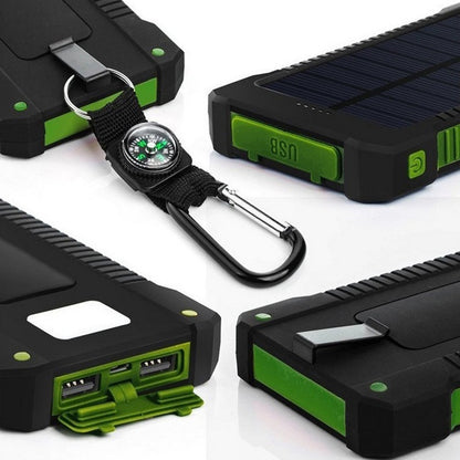 Solar Power Bank 10000mAh, Waterproof, LED Compass, Outdoor Emergency Charger, Solar Charging, Custom Logo, Portable for Camping
