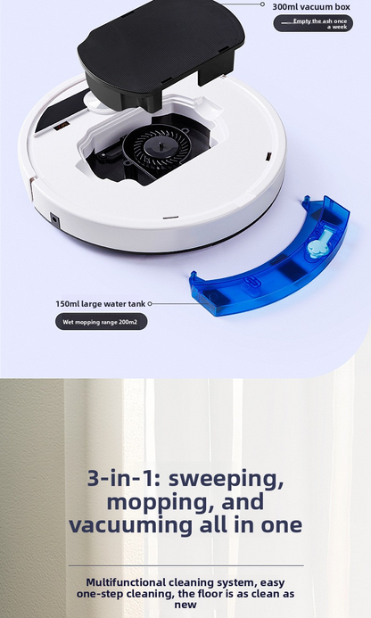 Cleaning robot, vacuum cleaner and mop with APP, 1800Pa, thin 4.5cm, 90 minutes autonomy, black/white