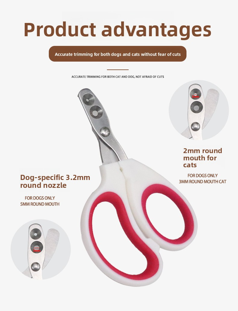 Cat Dog Nail Scissors, Safety Hole, Overcutting Prevention, Stainless Steel, Ergonomic, Easy to Use
