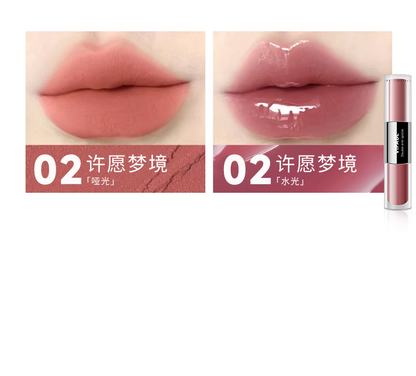 2-in-1 Double-ended Lip Glaze, Mirror Water-glossy Finish, Non-stick Cup, Plumping & Moisturizing, Long-lasting Lipstick,Red