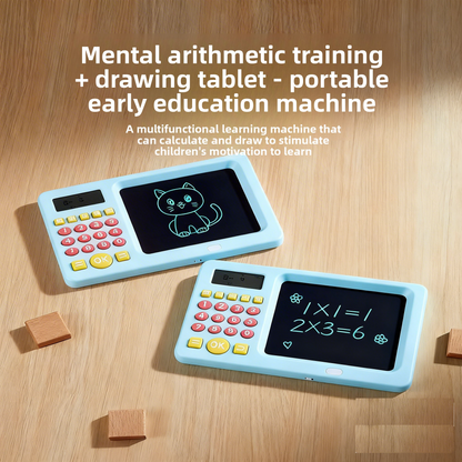 LCD writing tablet for math, reusable screen 8.5 inches, exercises mental calculation, educational gift children 7-14 years, rechargeable battery, blue
