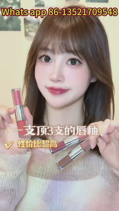 2-in-1 Double-ended Lip Glaze, Mirror Water-glossy Finish, Non-stick Cup, Plumping & Moisturizing, Long-lasting Lipstick,Red