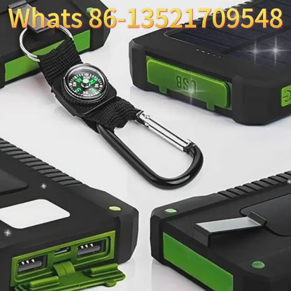 Solar Power Bank 10000mAh, Waterproof, LED Compass, Outdoor Emergency Charger, Solar Charging, Custom Logo, Portable for Camping