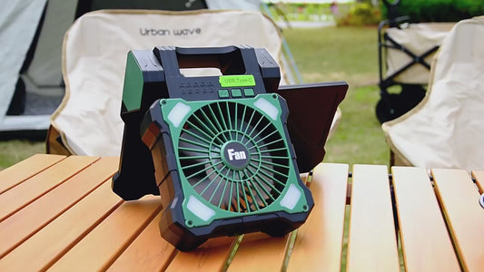 Solar Camping Fan, 6000mAh, 4-Speed Quiet, 90° Adjustable, LED+Compass, USB Power Bank, Solar Charge – More Features than DEWALT, Save Big