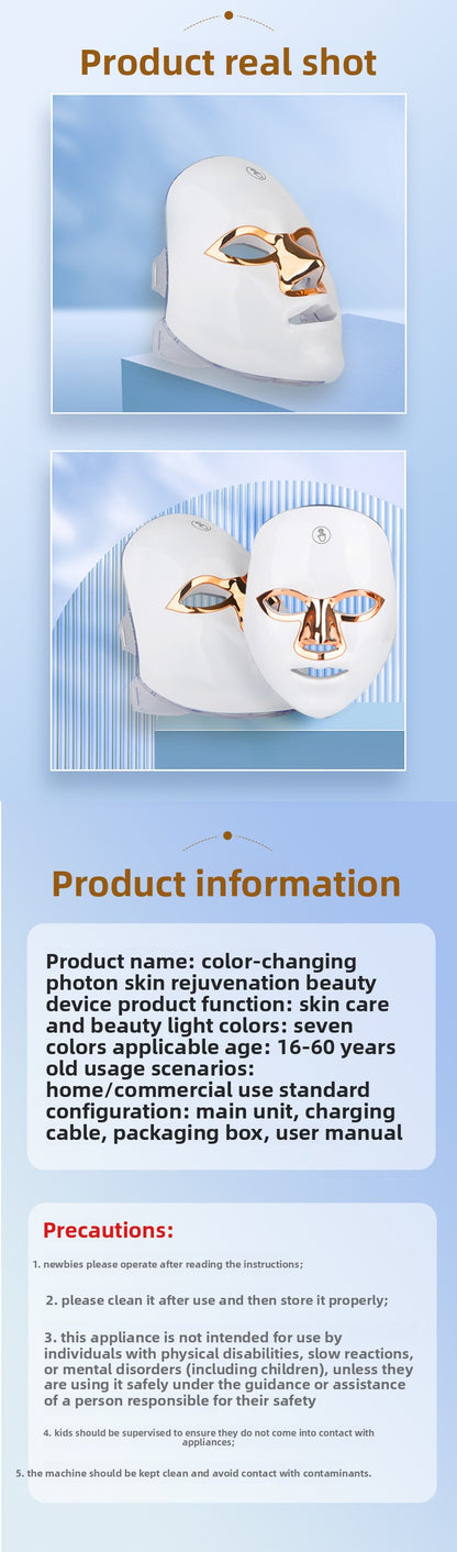 7-color LED face mask, rechargeable, touch, for skin care