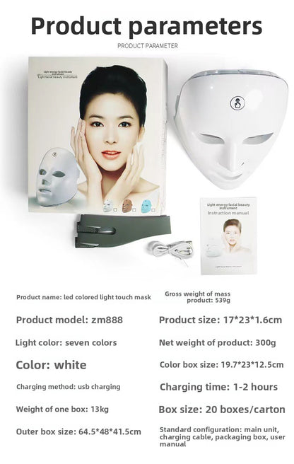 7-color LED face mask, rechargeable, touch, for skin care
